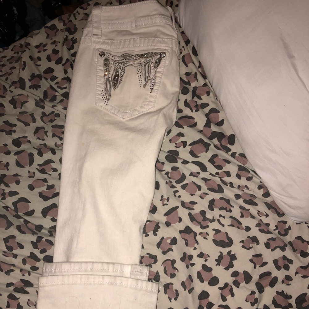 Used white boot cut Miss Me jeans